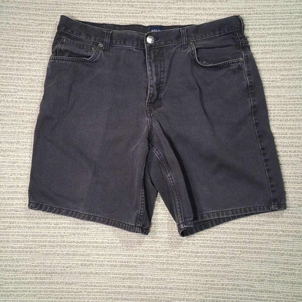 BASIC EDITIONS DENIM SHORTS BLACK JEAN MEN 36 FLAT FRONT WALK 5 POCKET COMFORT